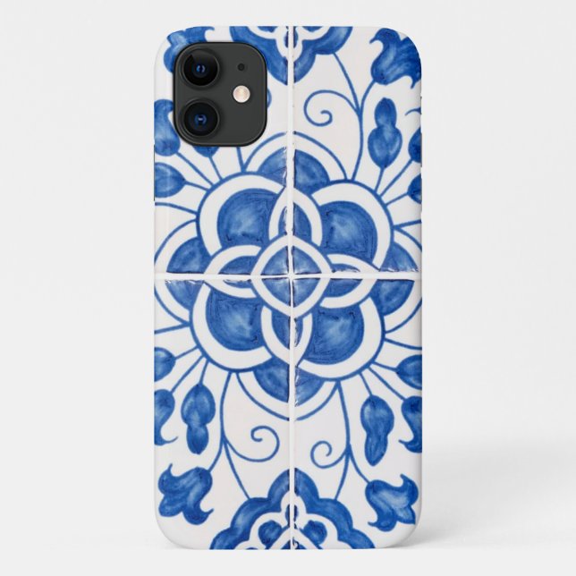 Coques Case-Mate iPhone Carrelage portugais Bleu méditerranéen Floral (Dos)