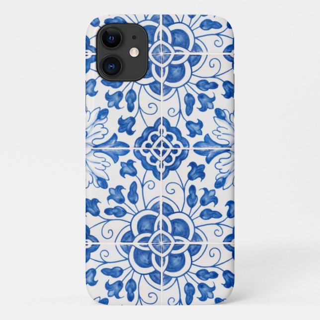 Coques Case-Mate iPhone Carrelage portugais Bleu méditerranéen Floral (Dos)