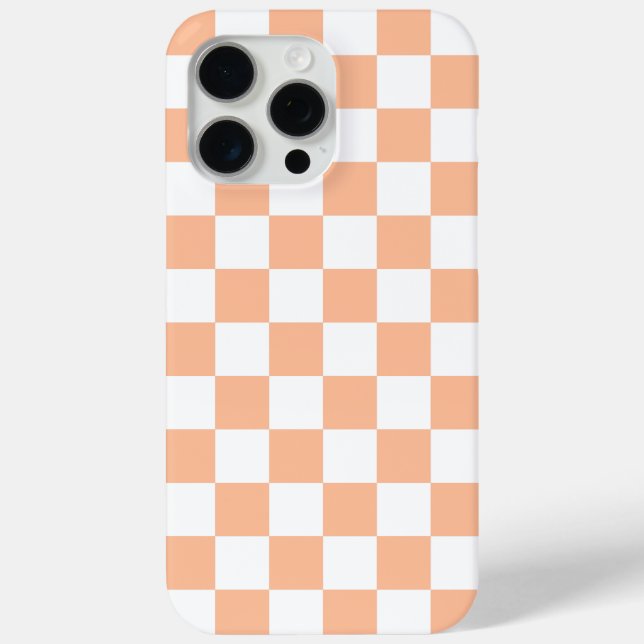 Coques Case-Mate iPhone Carrés à carreaux pêche orange blanc géométrique (Verso)