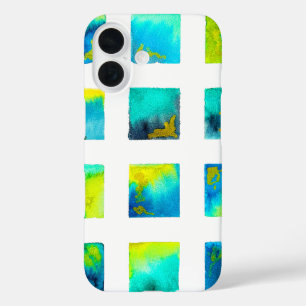 Coque Pour iPhone 16 Carrés bleus aquarelle abstraite