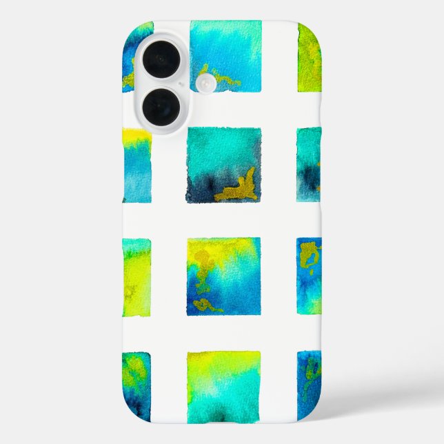 Coques Case-Mate iPhone Carrés bleus aquarelle abstraite (Verso)