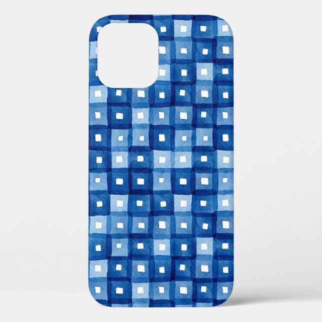 Coques Case-Mate iPhone Carrés Bleus, Aquarelle Mosaïque sans joint. (Verso)