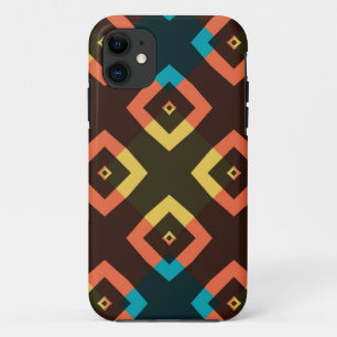 Coque iPhone 11 Carrés de Jacquards colorés rétro