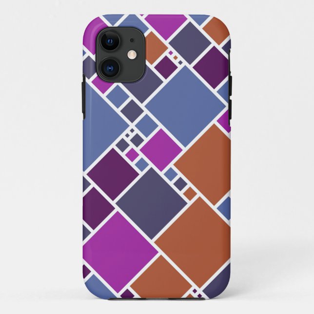 Coques Case-Mate iPhone Carrés géométriques modernes | Gris pourpre Brown (Dos)