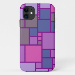 Coque iPhone 11 Carrés géométriques modernes   Rose violet bleu