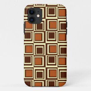 Coque iPhone 11 carrés modernes, caramel et brun chocolat