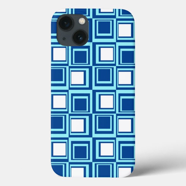 Coques Case-Mate iPhone Carrés modernes, indigo clair et foncé avec du bla (Verso)