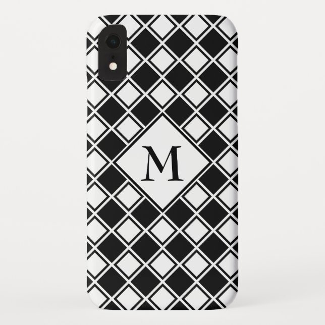 Coques Case-Mate iPhone Carrés noir et blanc monogrammes (Dos)