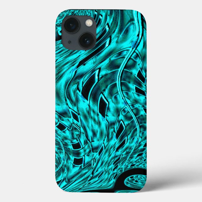 Coques Case-Mate iPhone Carrés tordus reflétés dans des tons cyan ou bleu (Verso)