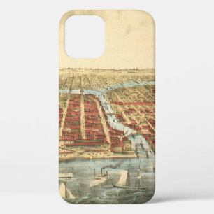 Coque iPhone 12 Carte antique de Chicago, rue LaSalle et rivière