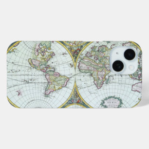 Coque Pour iPhone 15 Carte antique du monde du 17e siècle, Frederick De