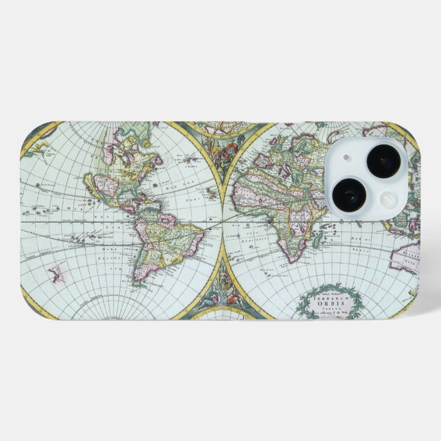 Coques Case-Mate iPhone Carte antique du monde du 17e siècle, Frederick De (Verso (horizontal))