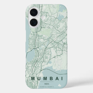 Coque Pour iPhone 16 Carte de la ville de Mumbai, design minimaliste