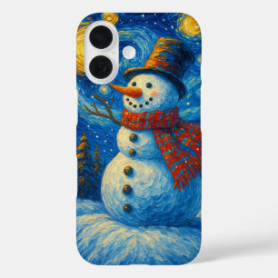 Coque Pour iPhone 16 Carte de Noël Starry Night Snowman