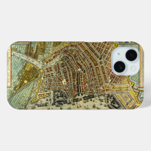 Coque Pour iPhone 15 Carte des rues antiques d'Amsterdam, Pays-Bas