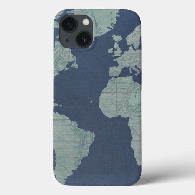 Coques Case-Mate iPhone Carte du monde du lin bleu (Verso)
