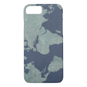 Coques Pour iPhone Carte du monde du lin bleu