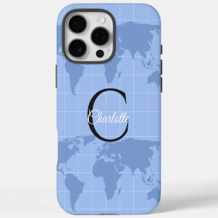 Coque iPhone 16 Pro Max Carte du monde personnalisée Riviera bleue Monogra