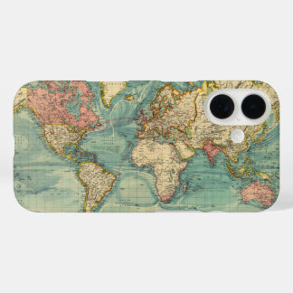 Coque Pour iPhone 16 Carte du monde vintage
