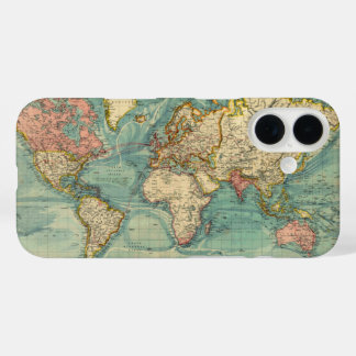 Coque Pour iPhone 16 Carte du monde vintage
