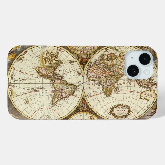 Coques Case-Mate iPhone Carte du Vieux Monde antique par Frederick de Wit, (Verso (horizontal))