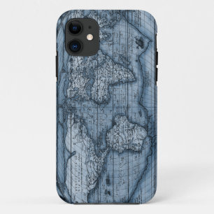 Coque iPhone 11 Carte du Vieux Monde en bleu