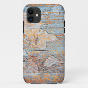 Coque iPhone 11 Carte en bois artistique du monde
