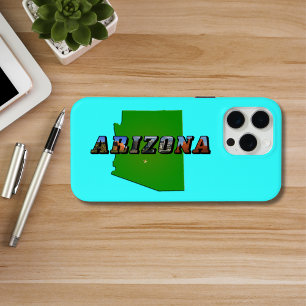 Coque iPhone 15 Pro Max Carte et texte de l'image de l'Arizona