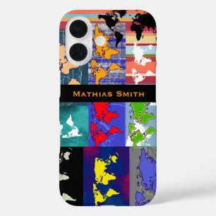 Coque Pour iPhone 16 carte mondiale mixte géographique colorée
