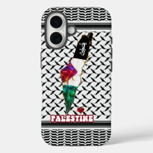 Coque Pour iPhone 16 Carte palestinienne keffiyeh avec police arabe