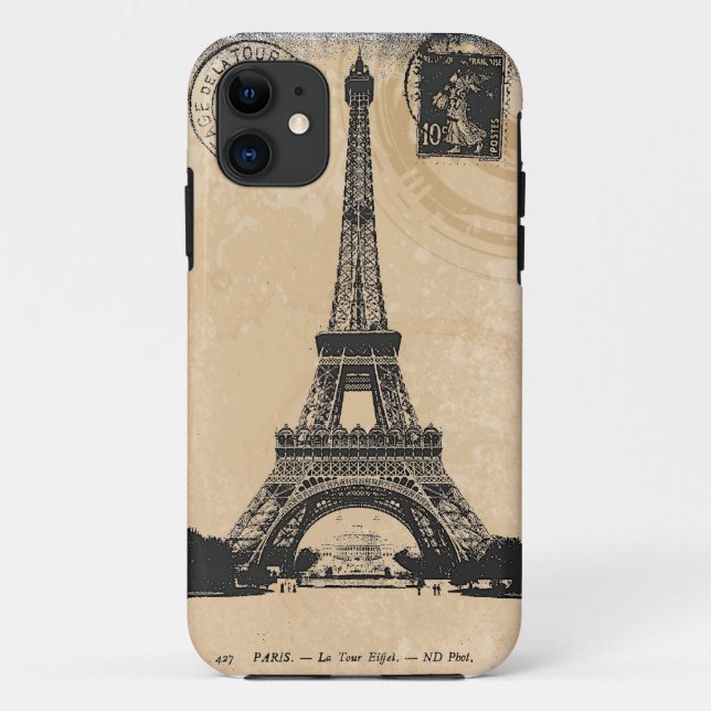 Coques Case-Mate iPhone Carte postale de cru d'Eiffel de tour de La de (Dos)