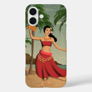 Coque Pour iPhone 16 Plus Carte postale Hawaï Vintage Hula Girl détenue