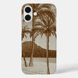 Coque Pour iPhone 16 Plus Carte postale Sepia Vintage de la plage de Waikiki