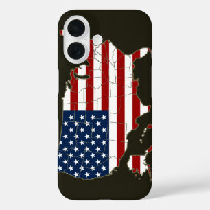 Coques iPhone 16 Carte USA avec drapeau américain