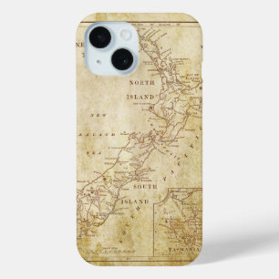Coque Pour iPhone 15 Carte vintage de la Nouvelle-Zélande c1879