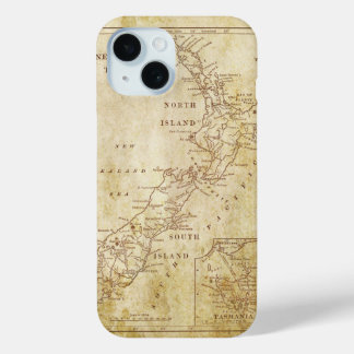 Coque Pour iPhone 15 Carte vintage de la Nouvelle-Zélande c1879