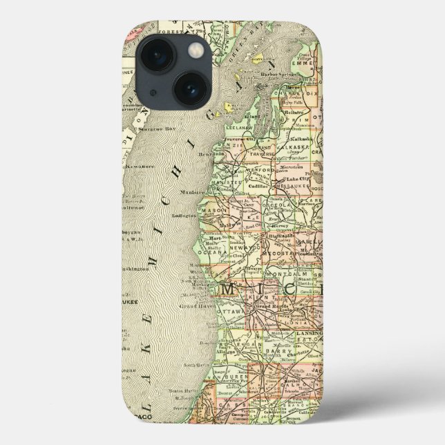 Coques Case-Mate iPhone Carte Vintage du Michigan (Verso)