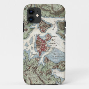Coque iPhone 11 Carte vintage du port de Boston (1807)