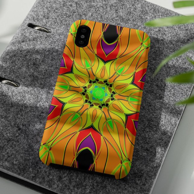 Coques Case-Mate iPhone Carton Mandala Fleur orange vert et rouge (Créateur téléchargé)