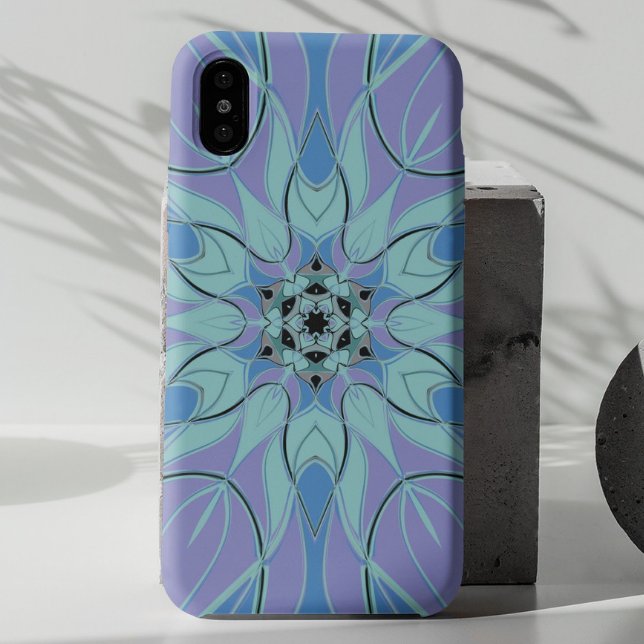 Coques Case-Mate iPhone Carton Mandala Flower bleu et violet (Créateur téléchargé)