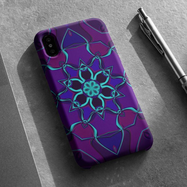 Coques Case-Mate iPhone Carton Mandala Flower bleu et violet (Créateur téléchargé)