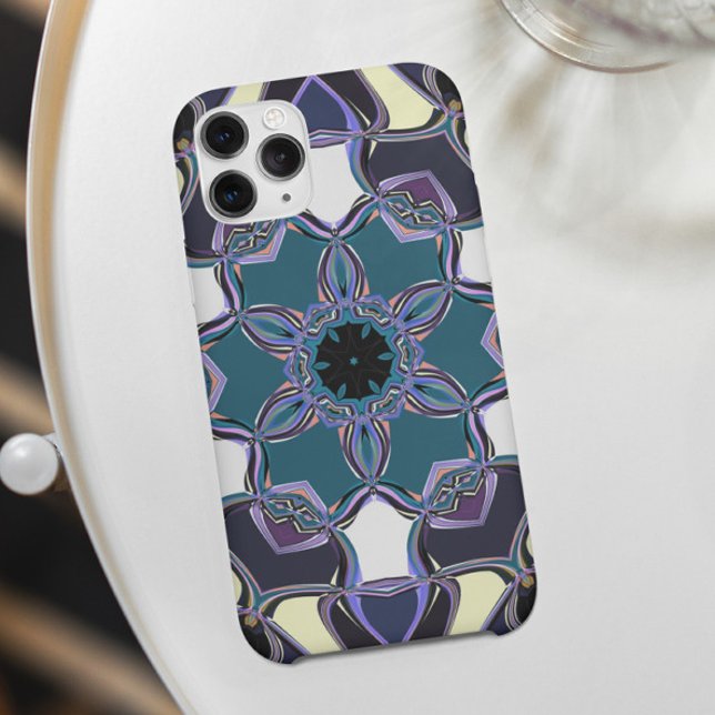 Coques Case-Mate iPhone Carton Mandala Flower bleu violet noir et blanc (Créateur téléchargé)
