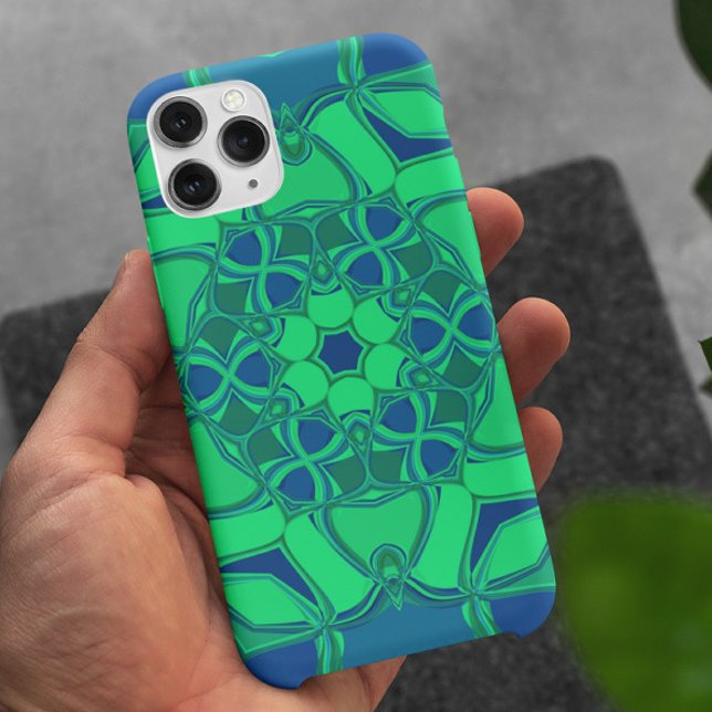 Coques Case-Mate iPhone Carton Mandala Flower vert et bleu (Créateur téléchargé)