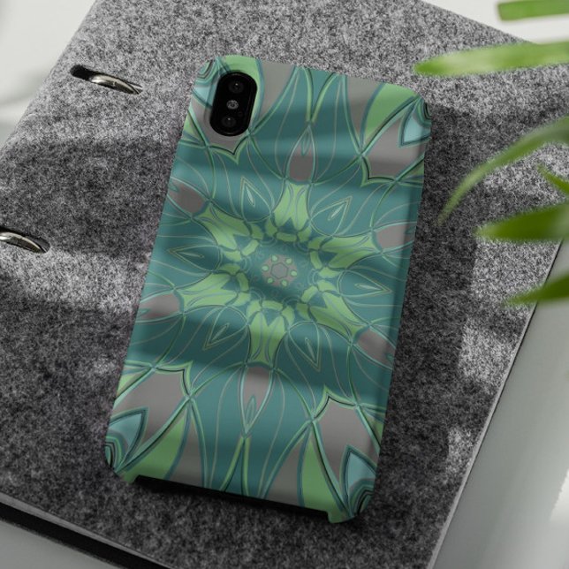 Coques Case-Mate iPhone Carton Mandala Flower vert et bleu (Créateur téléchargé)