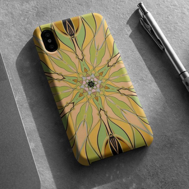 Coques Case-Mate iPhone Carton Mandala Flower vert Jaune et orange (Créateur téléchargé)