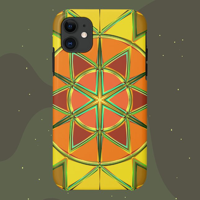 Coques Case-Mate iPhone Carton Mandala jaune orange et vert (Créateur téléchargé)