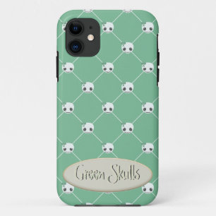 Coques Pour iPhone Cartoon Crânes blanches sur vert Embossé Texte Eff
