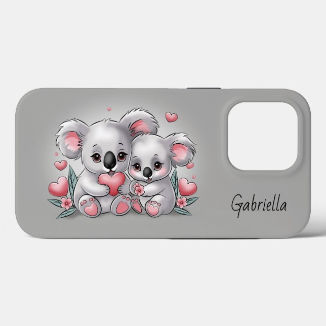 Coques Case-Mate iPhone Cartoon Cute Koala Les amoureux du coeur Saint Val (Verso (horizontal))