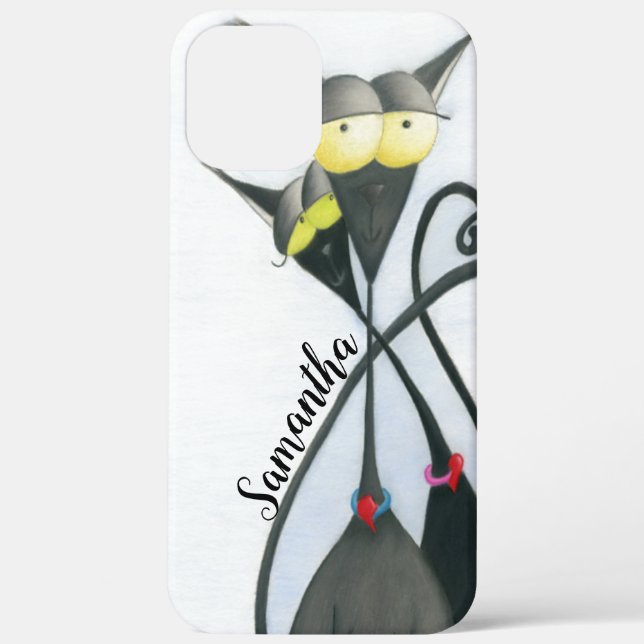 Coques Case-Mate iPhone Cartoon de chats gris et noir (Verso)