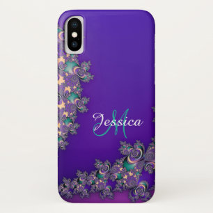 Coques Pour iPhone Cas de fractale de pourpre royal de monogramme
